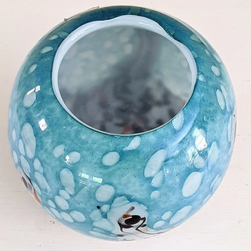 Handmade Blown Glass Short Vase Aqua